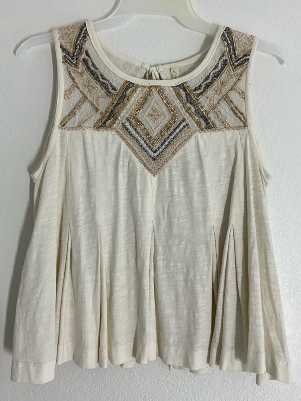 Free People Metallic Embroidered Ivory Sleeveless Women's Flowy Tank Top Small